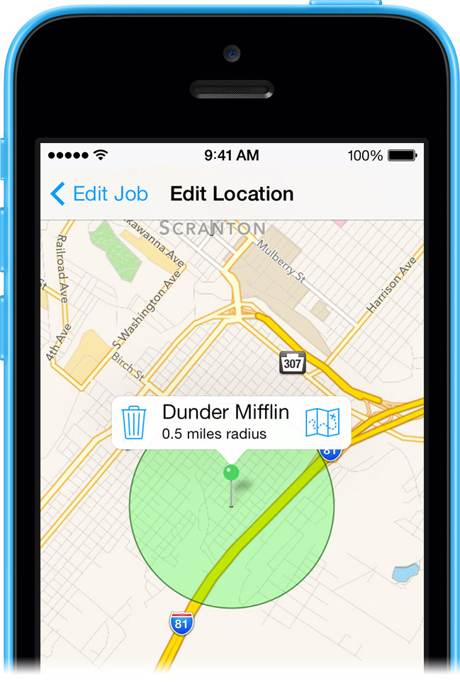 Location Awareness lets you clock in and out as you arrive and leave your job locations.